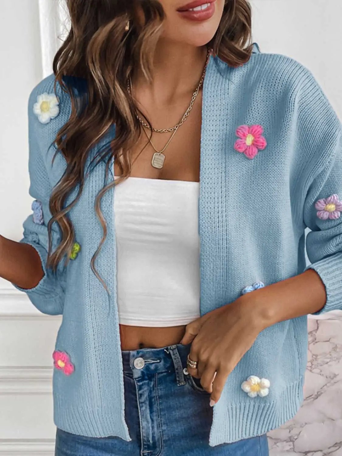 Trendsi Floral Cardigan Open Front — Lightweight Layering Piece