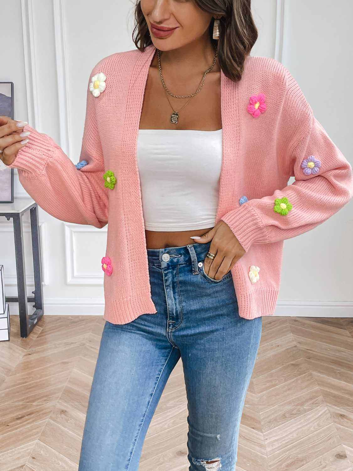 Trendsi Floral Cardigan Open Front — Lightweight Layering Piece
