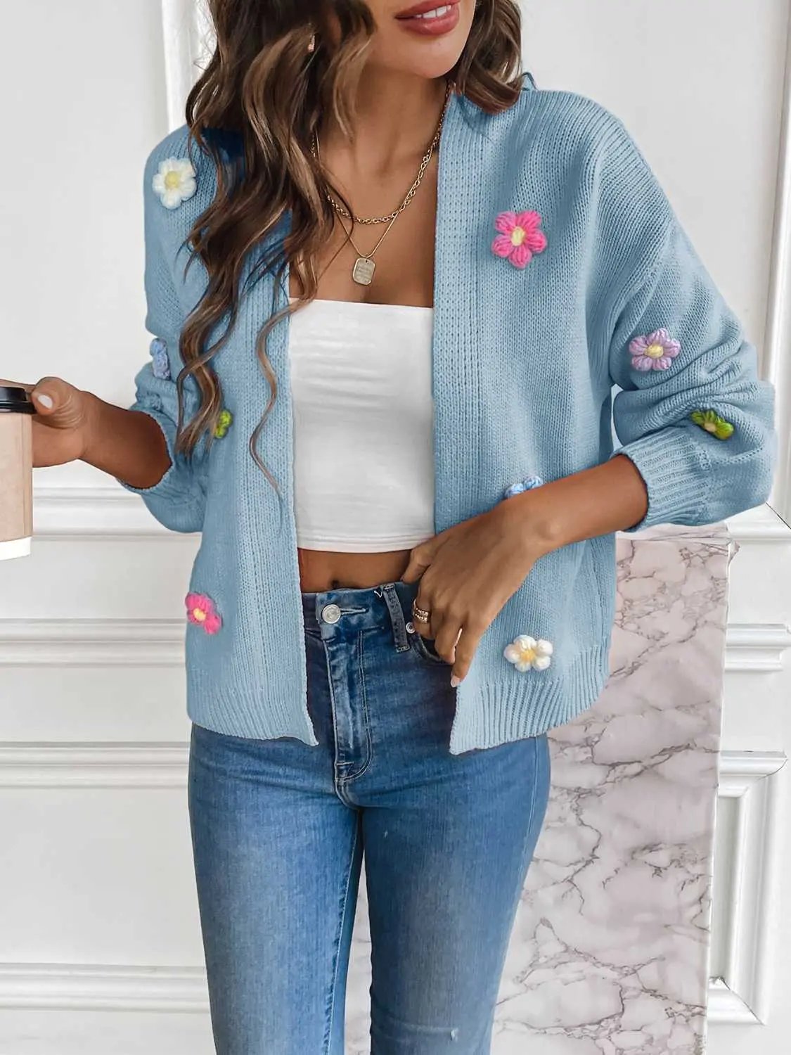 Trendsi Floral Cardigan Open Front — Lightweight Layering Piece