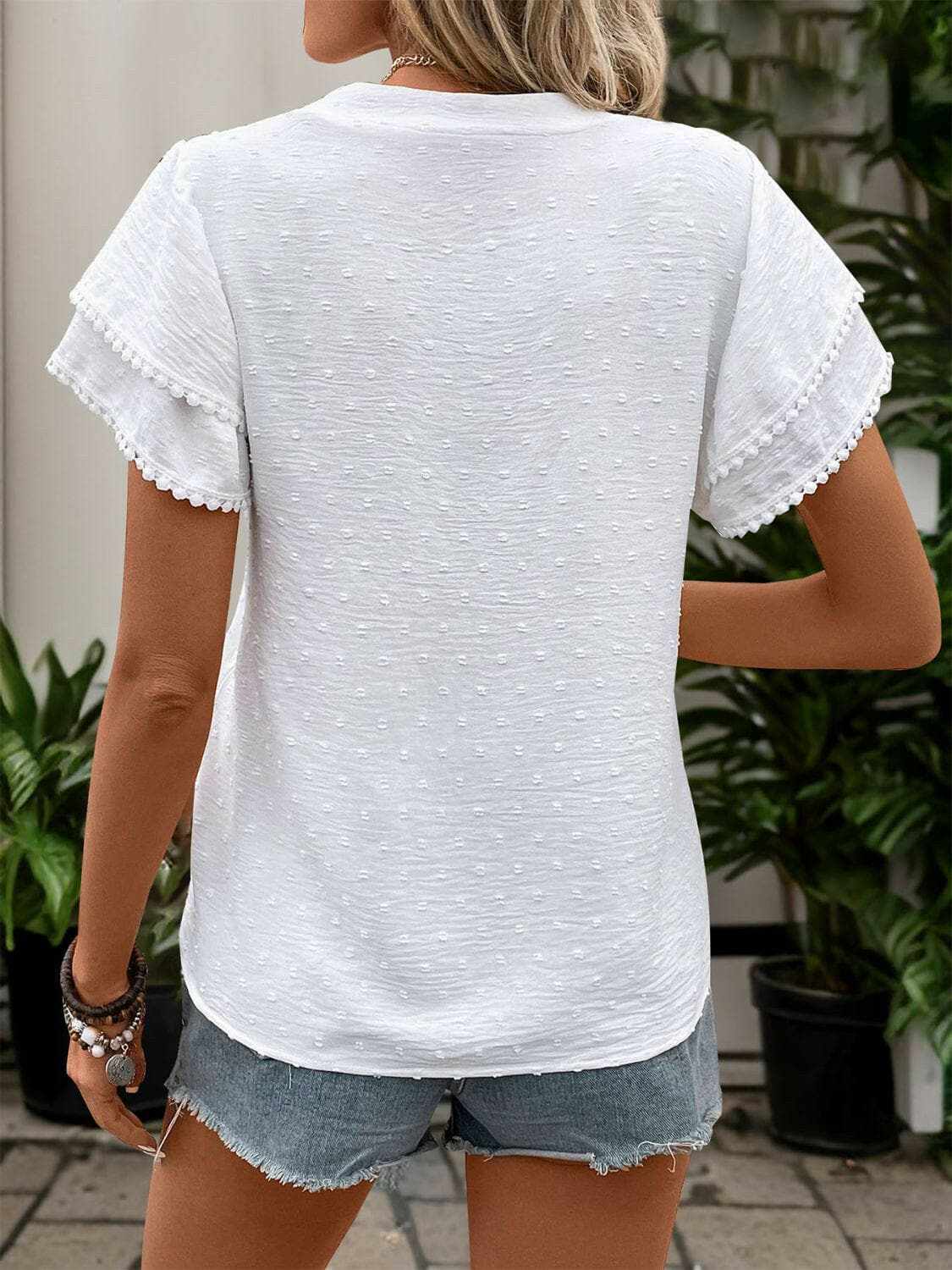 Women's Blouse Blouse - Swiss Dot Notched - Chic Style