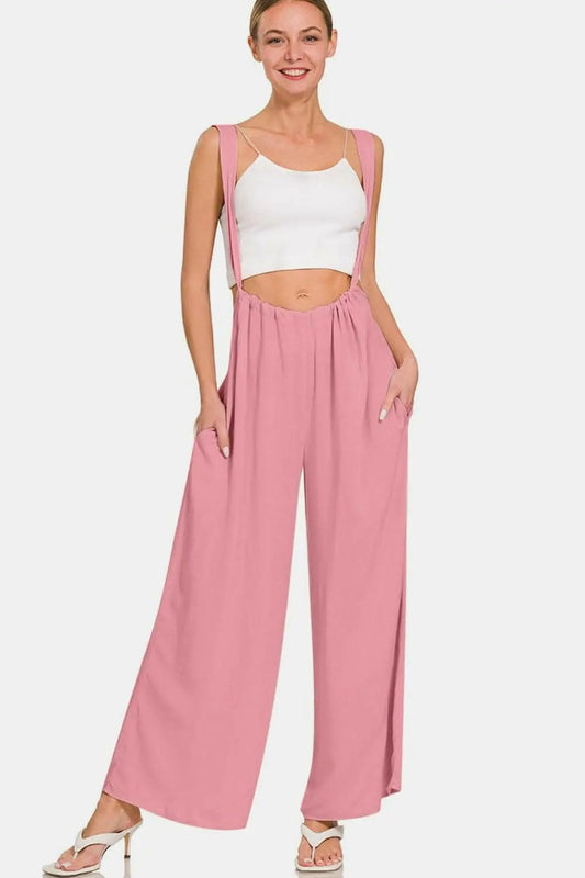 Vestidos Trendsi TIKTOK - Mono ancho Zenana chic con bolsillos y fruncido