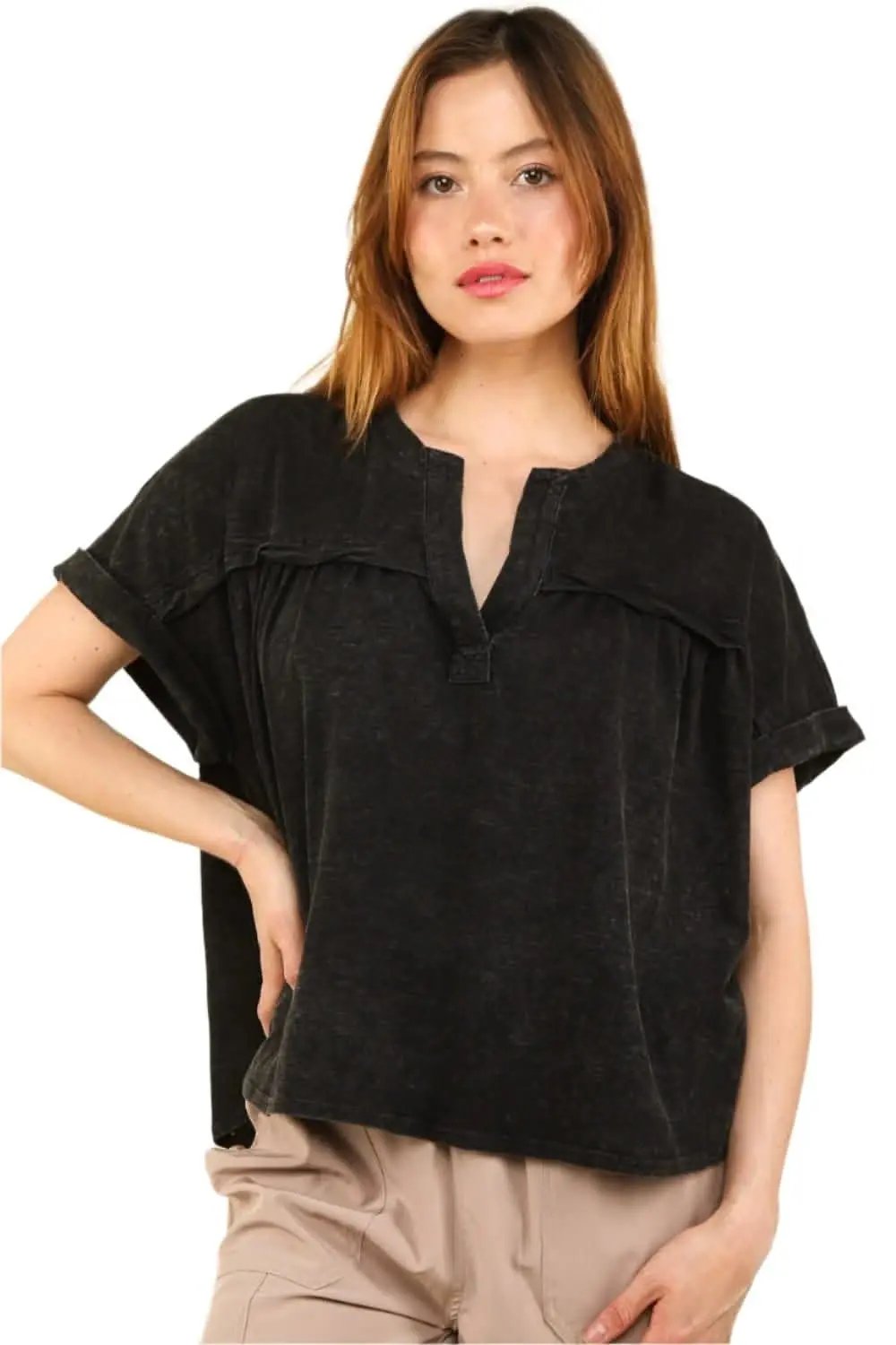 T-Shirts Trendsi Washed Knit Tee Women's Everyday T-Shirt Chic & Casual