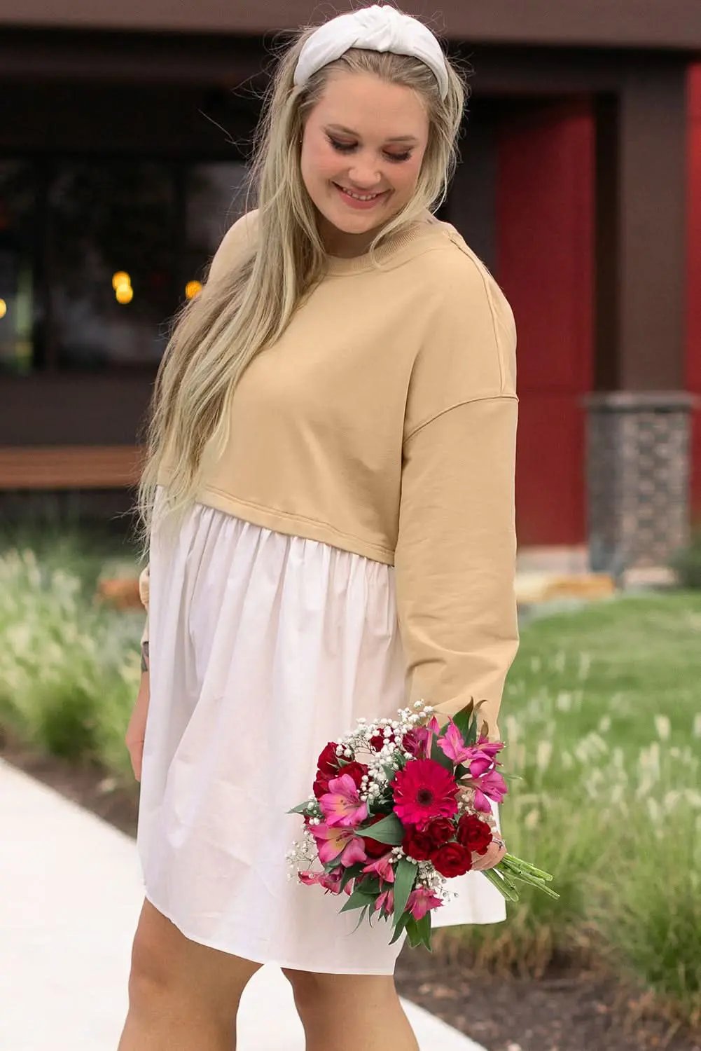 Dresses Love Salve Apricot Mini Dress Women's Daily Casual H-Line Colorblock Dress