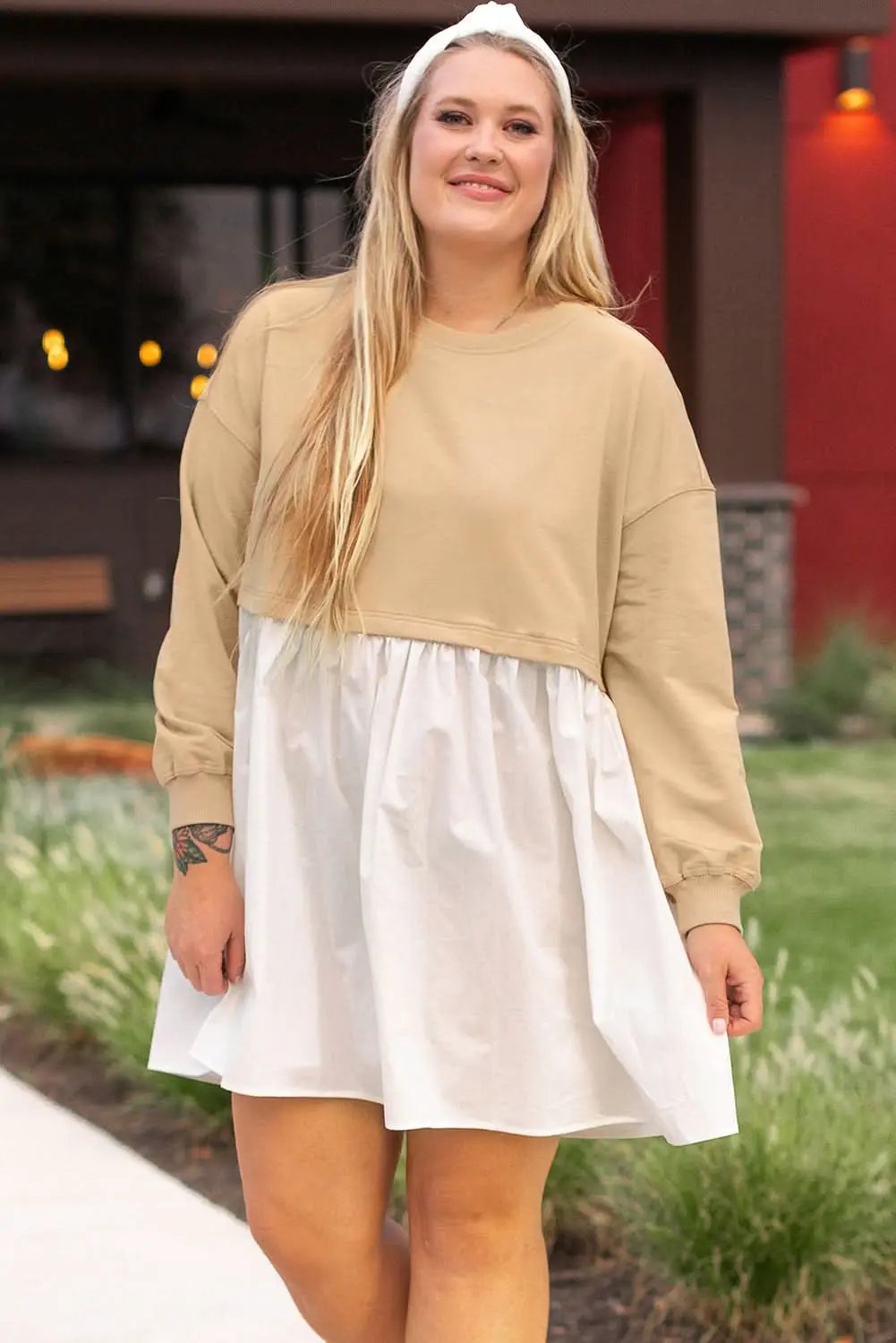 Dresses Love Salve Apricot Mini Dress Women's Daily Casual H-Line Colorblock Dress
