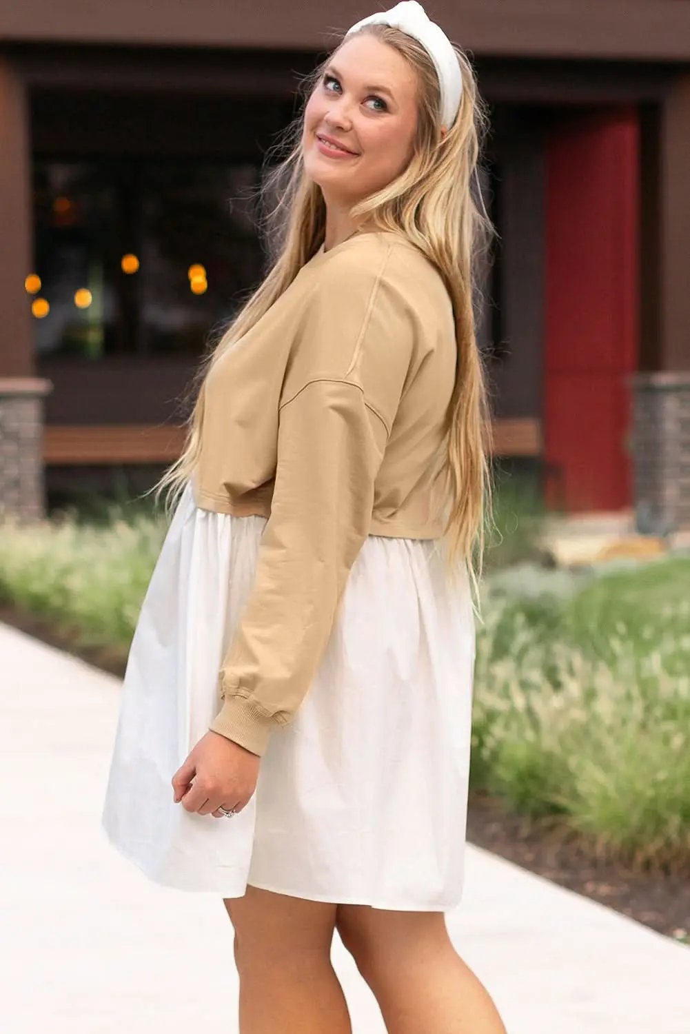 Dresses Love Salve Apricot Mini Dress Women's Daily Casual H-Line Colorblock Dress