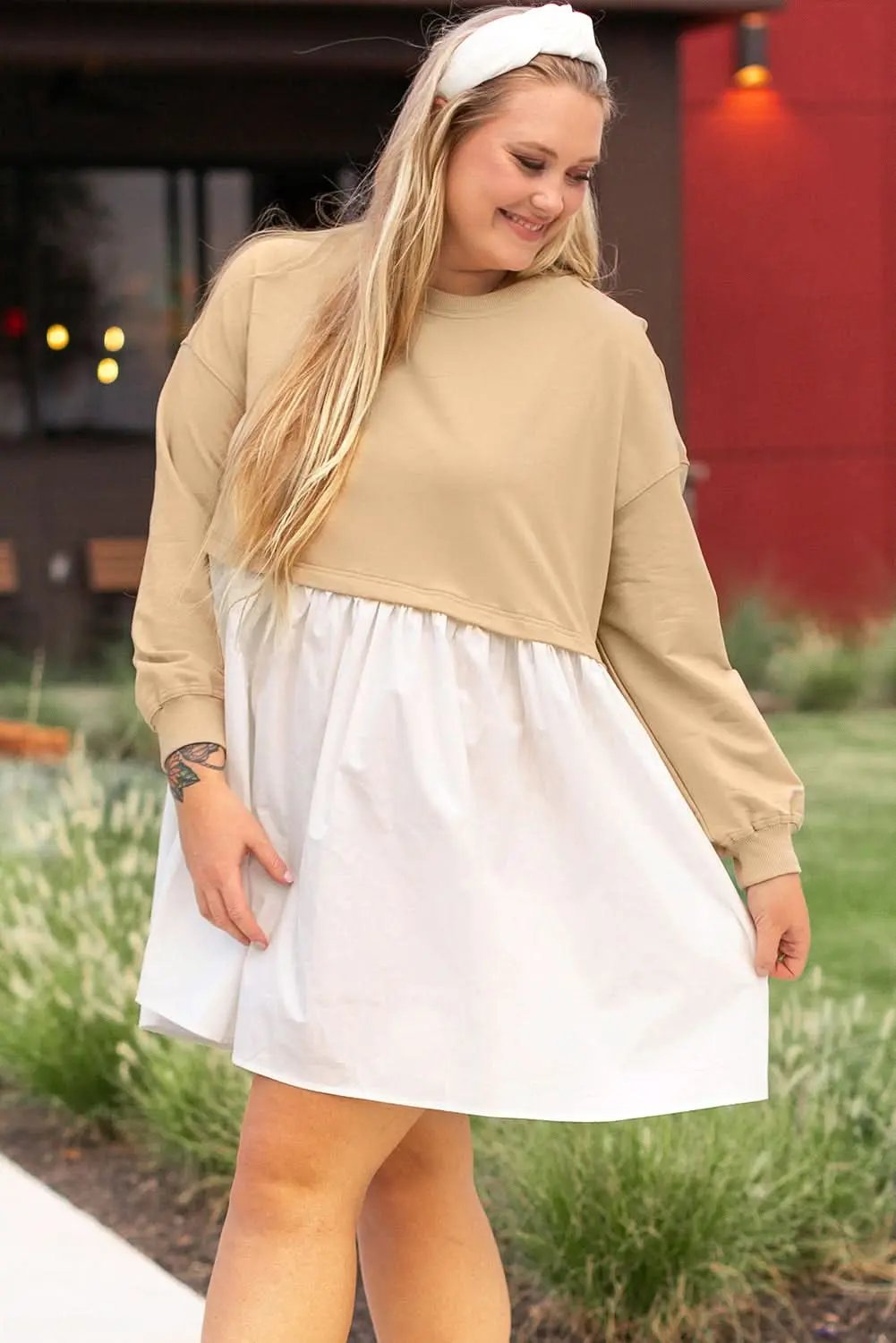 Dresses Love Salve Apricot Mini Dress Women's Daily Casual H-Line Colorblock Dress