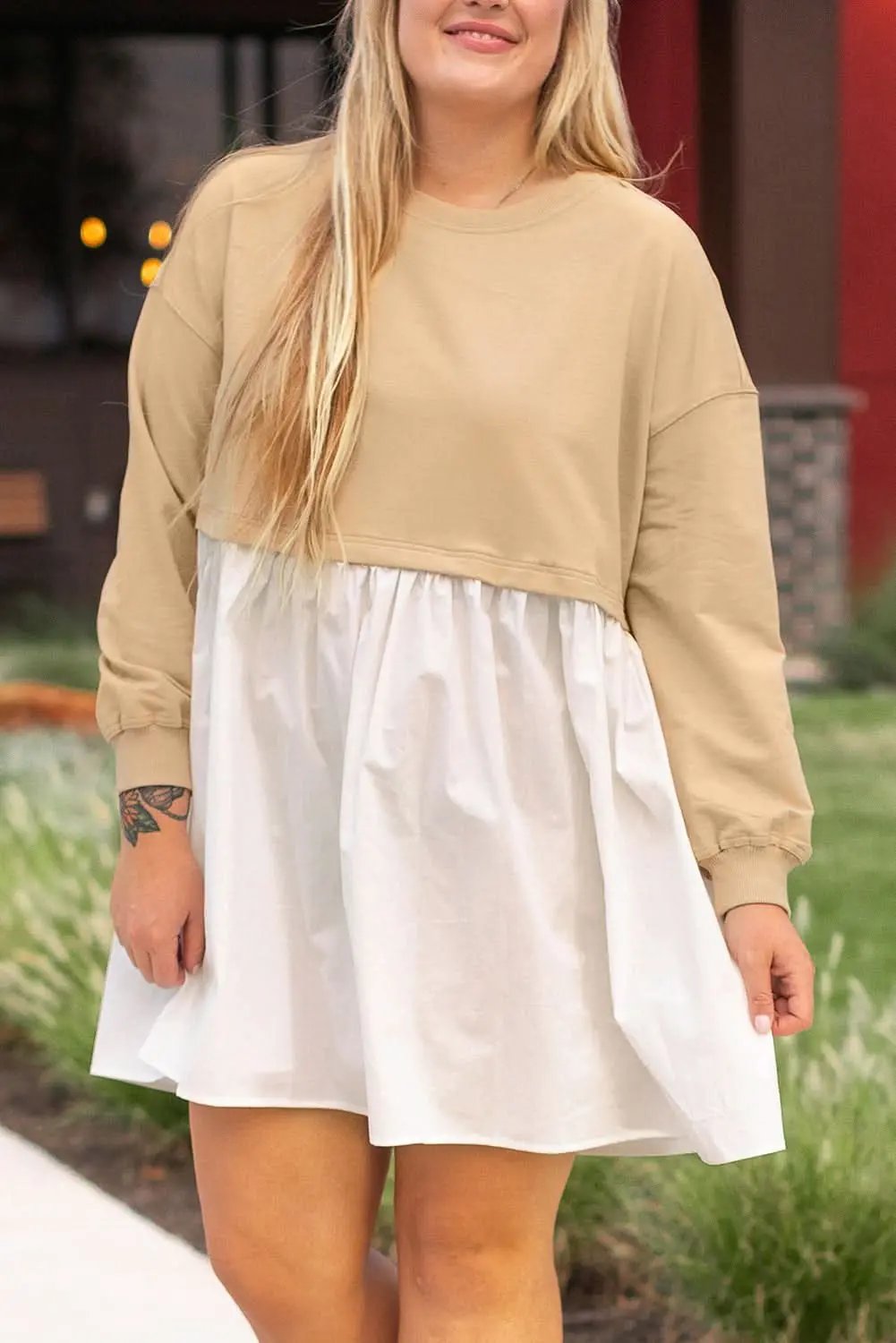 Dresses Love Salve Apricot Mini Dress Women's Daily Casual H-Line Colorblock Dress