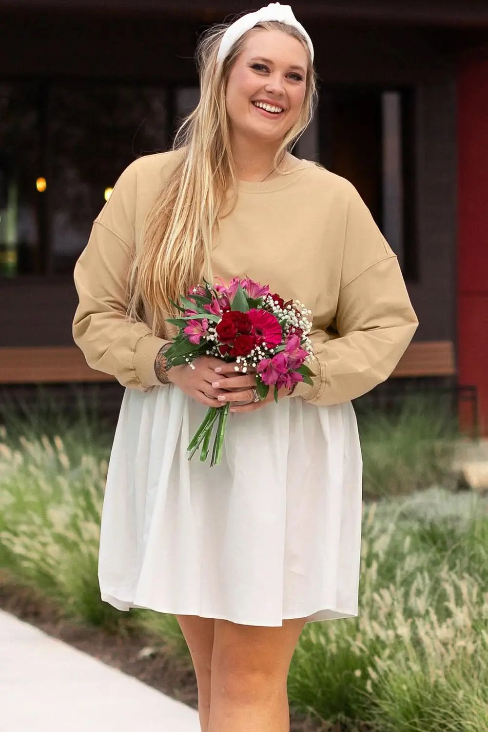 Dresses Love Salve Apricot Mini Dress Women's Daily Casual H-Line Colorblock Dress
