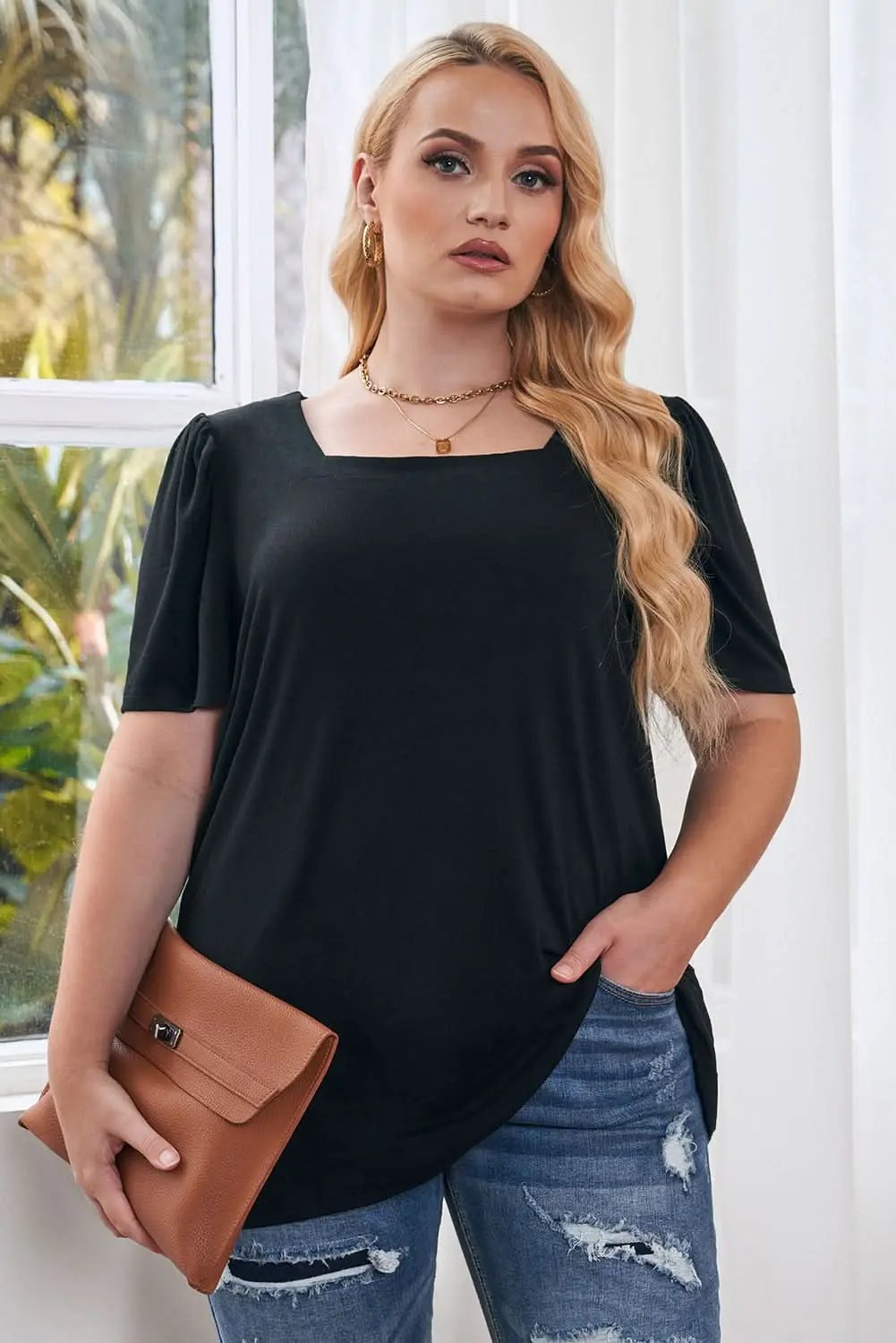 Plus Size Puff Sleeve Top Black | Love Salve