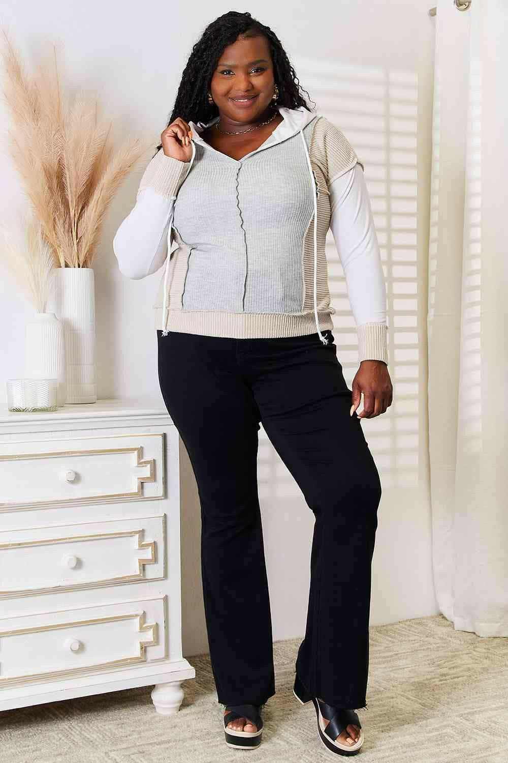 Trendsi Women's Color Block Hoodie with Seam Details - Chic Casual