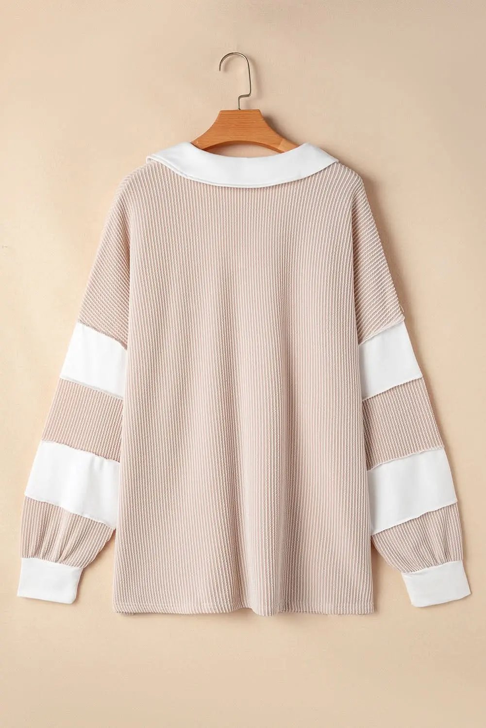 Plus Size/Plus Size Tops/Plus Size Long Sleeve Tops Love Salve Colorblock V-Neck Women's Casual Top: Everyday Style, Slit Detail
