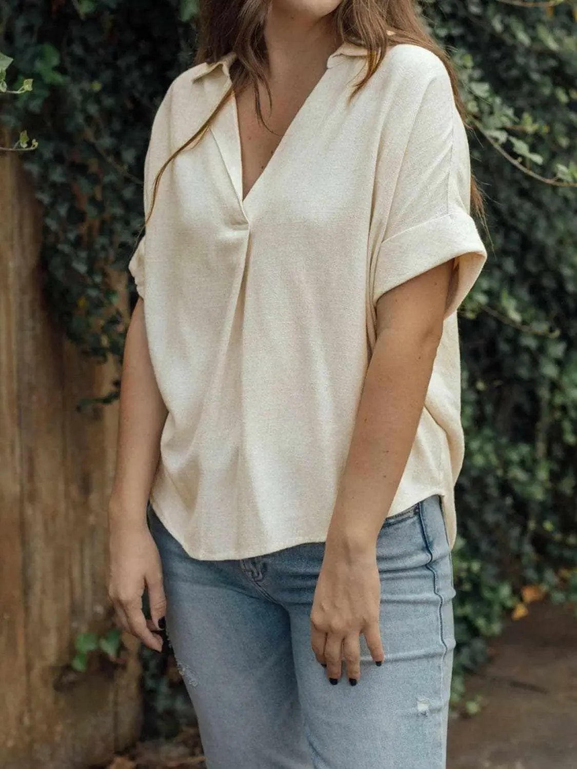 T-Shirts Trendsi just arrived - Chic cotton blouse with johnny collar