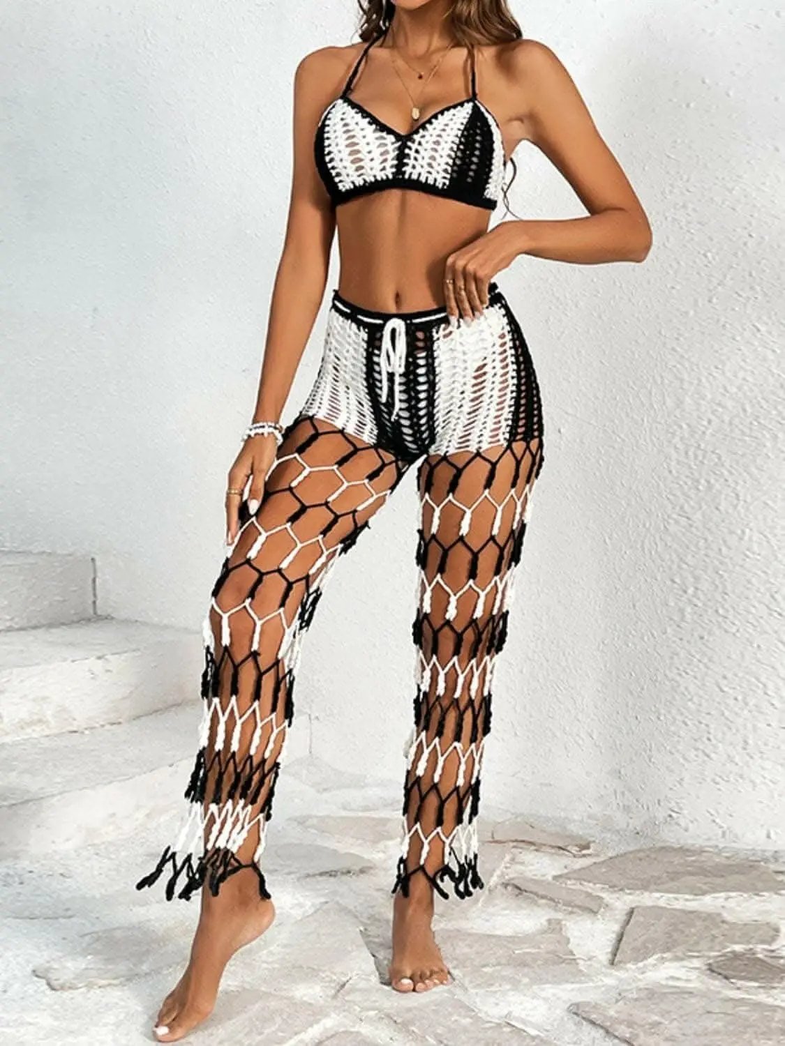 Trendsi Cutout Halter Swimwear Women's Beach Pants Set - Chic & Trendy