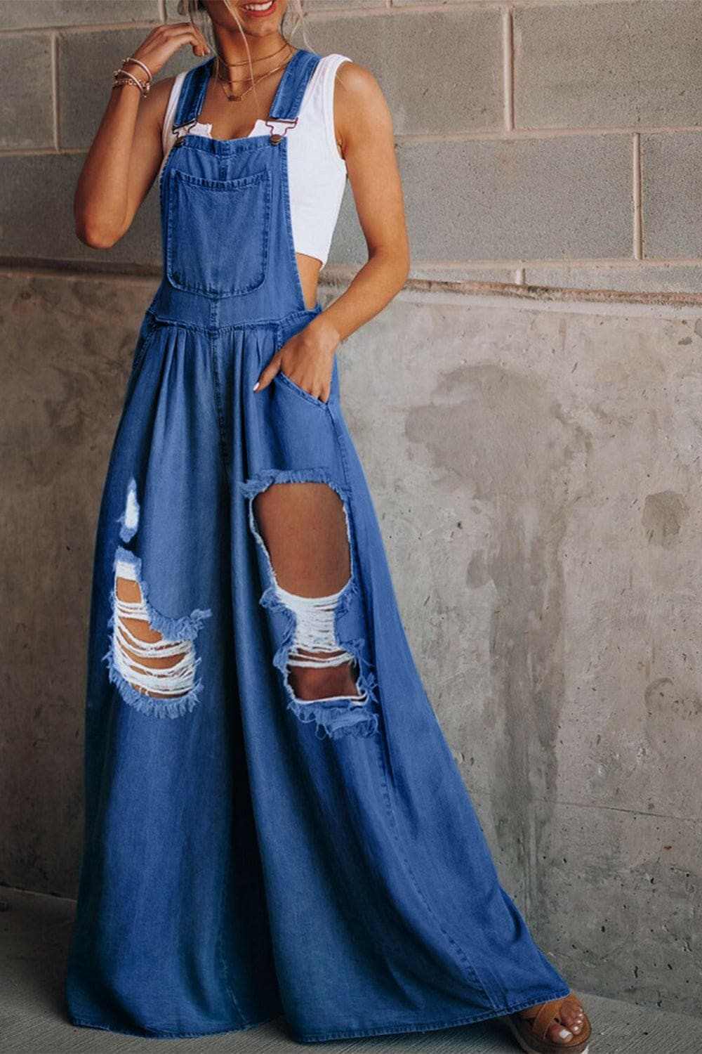 Pants Trendsi Jeans & Denim Chic distressed wide leg jumpsuit
