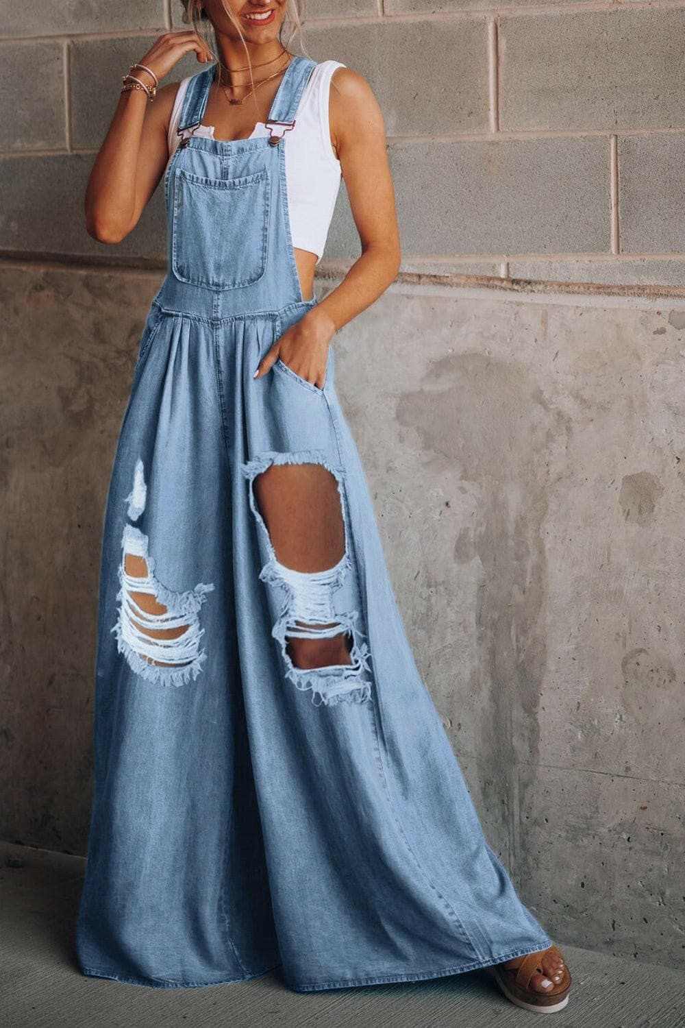 Pants Trendsi Jeans & Denim Chic distressed wide leg jumpsuit