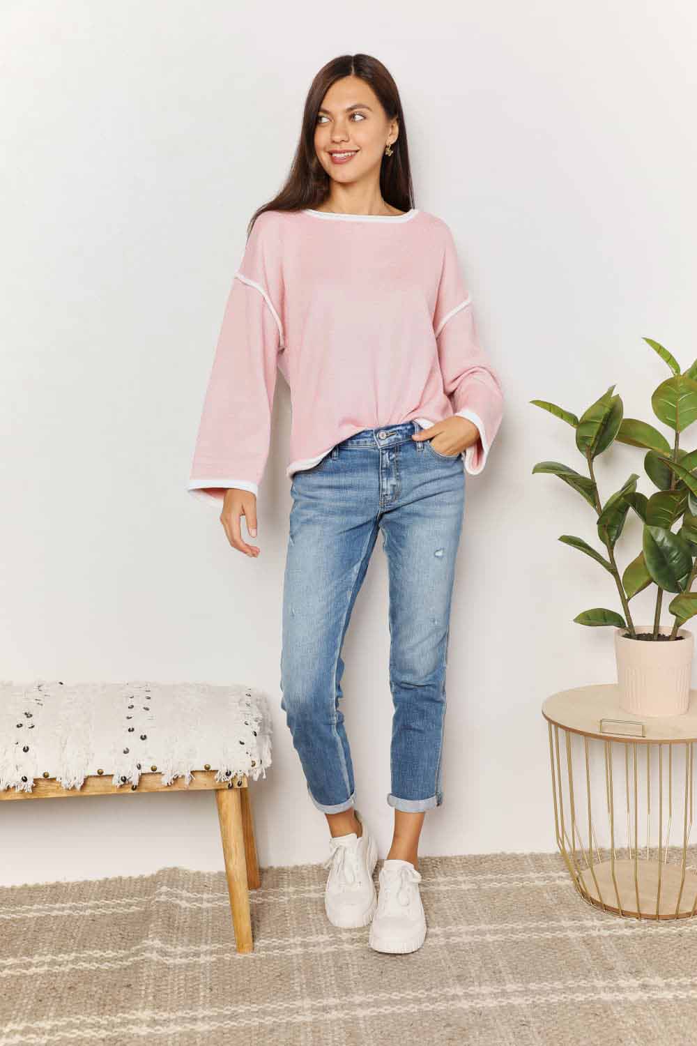 Sweaters Trendsi Chic dropped shoulder knit top