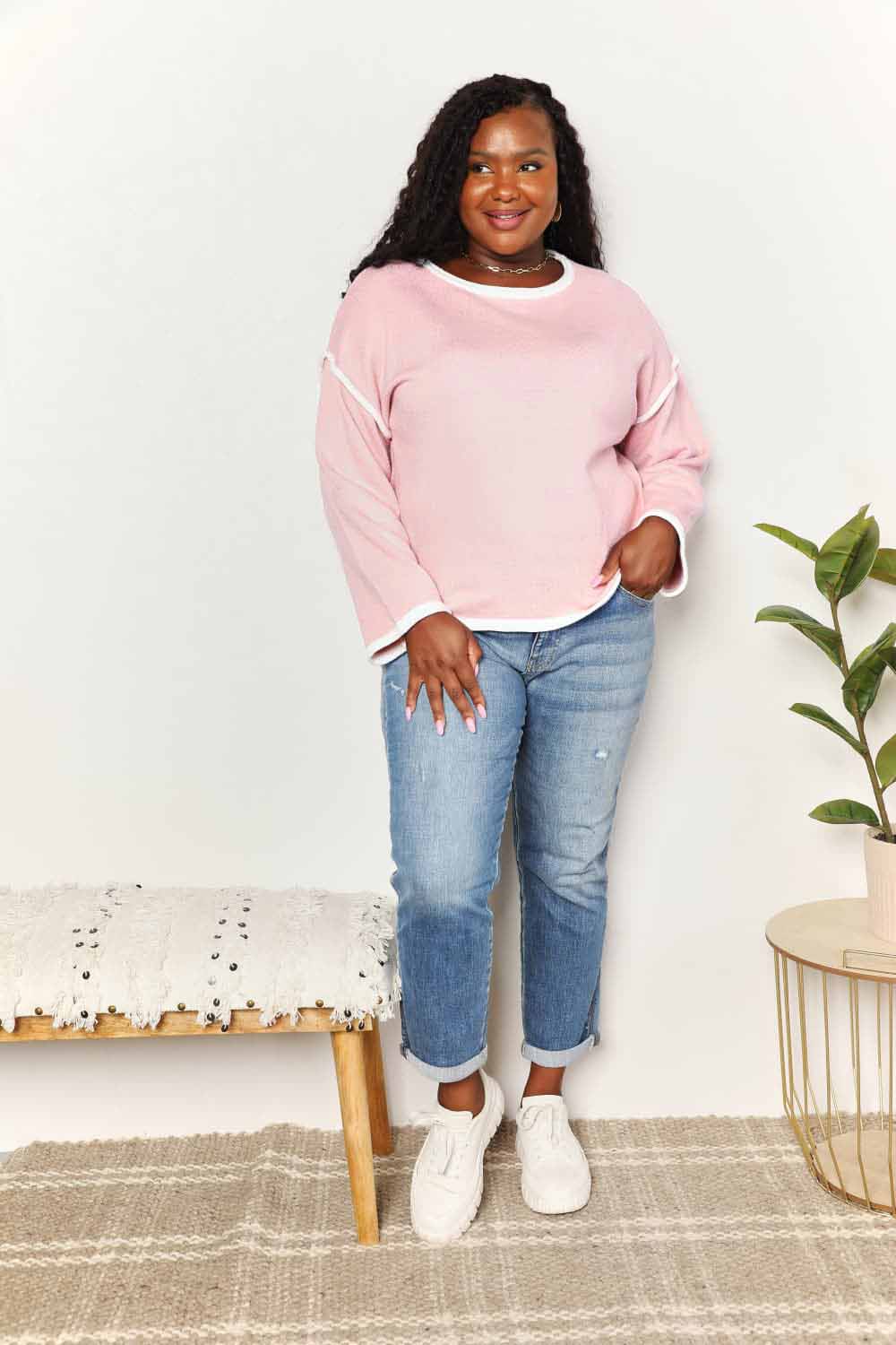 Sweaters Trendsi Chic dropped shoulder knit top