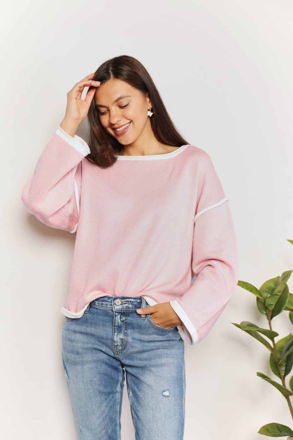 Sweaters Trendsi Chic dropped shoulder knit top