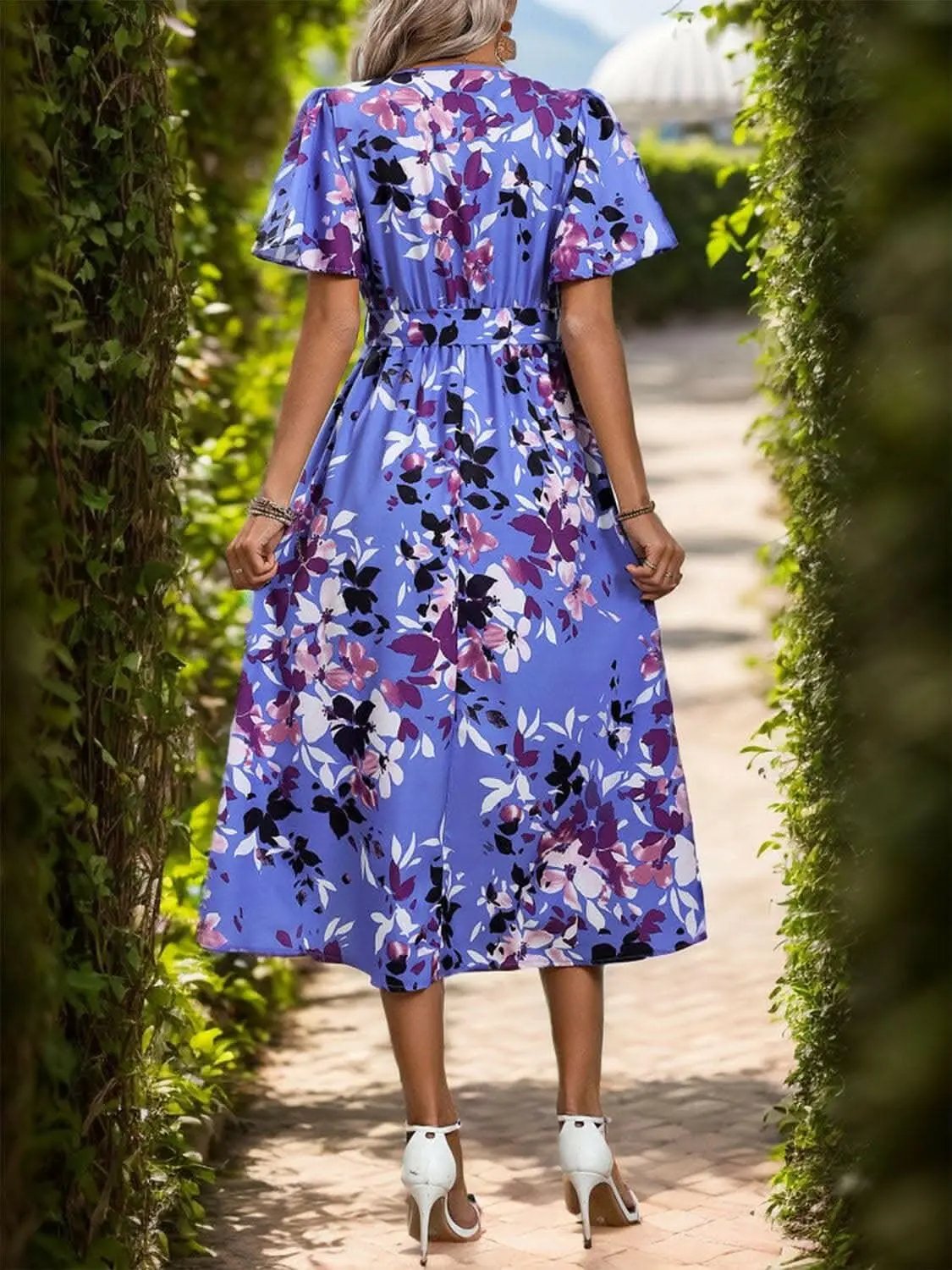 Trendsi Midi Wrap Dress Floral Periwinkle