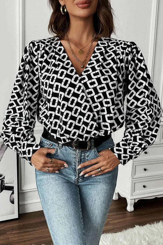Trendsi Geometric V-Neck Blouse — Modern Workwear Style