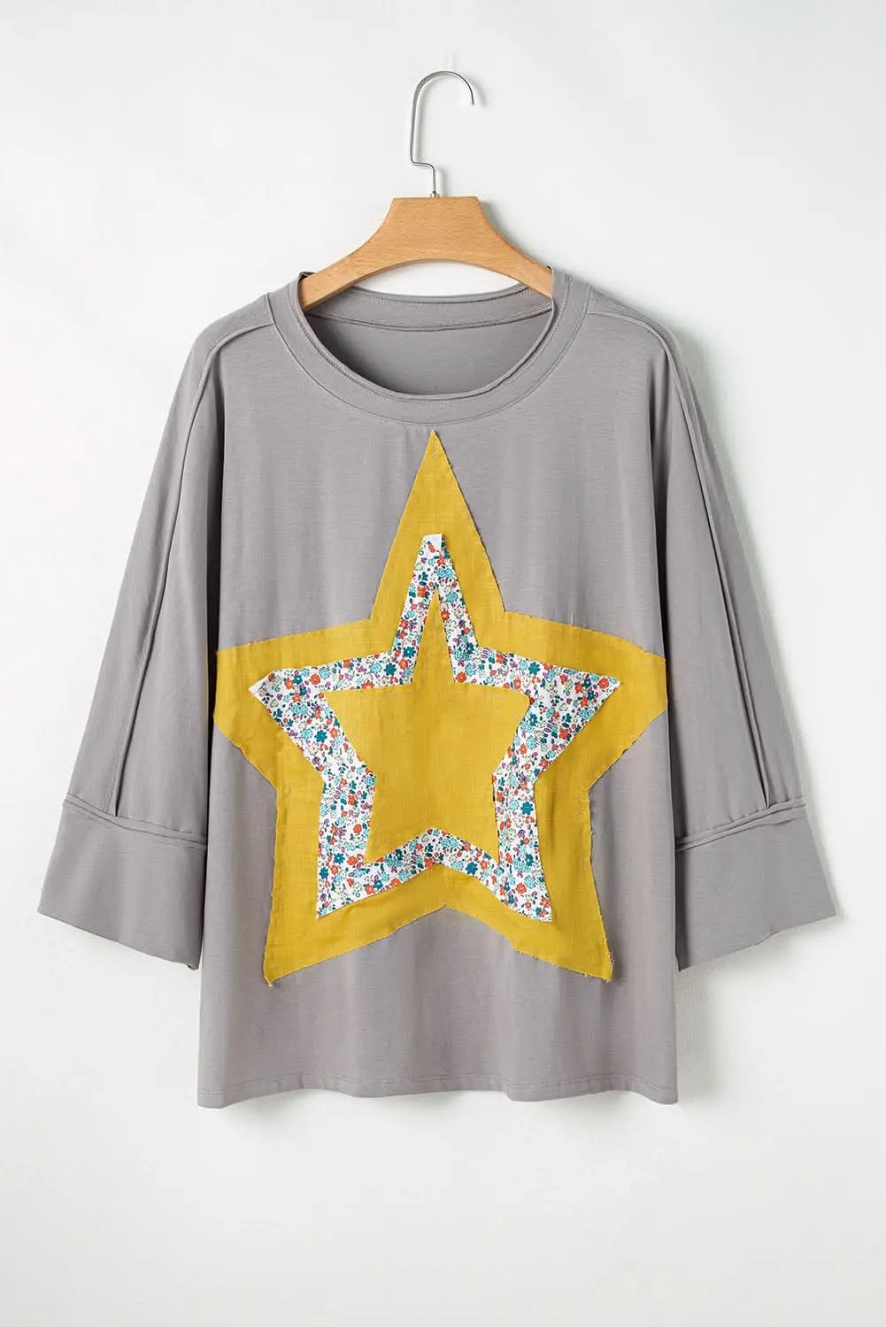 Accessories Love Salve Grey Floral Star Plus Size Women's Top: Western Style, Fall Fashion
