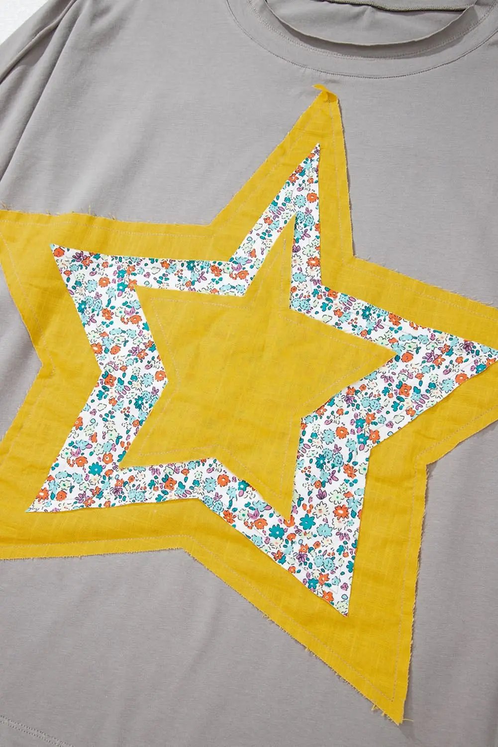 Accessories Love Salve Grey Floral Star Plus Size Women's Top: Western Style, Fall Fashion
