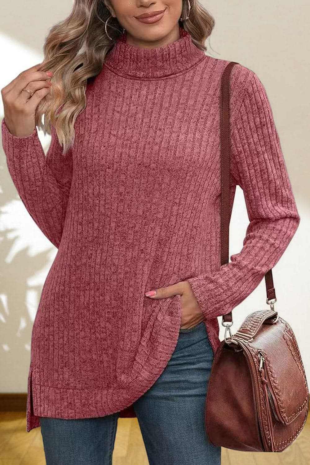 Sweater Pullovers Trendsi Chic high-low turtleneck top