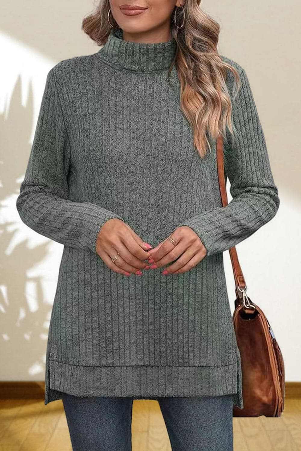 Sweater Pullovers Trendsi Chic high-low turtleneck top