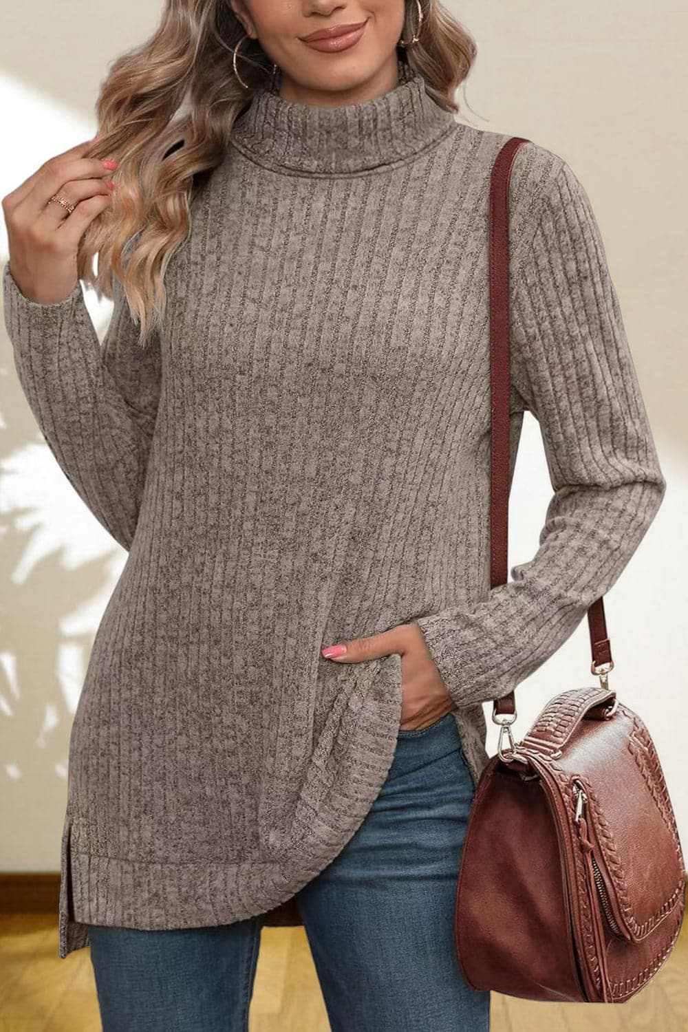 Sweater Pullovers Trendsi Chic high-low turtleneck top