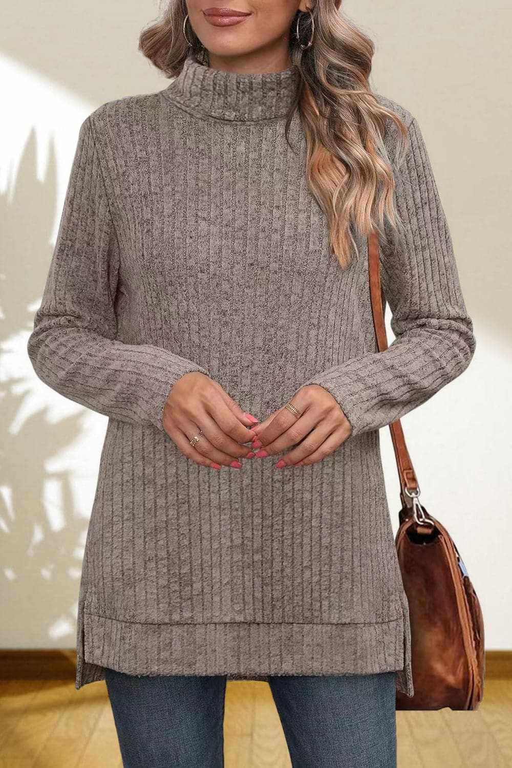 Sweater Pullovers Trendsi Chic high-low turtleneck top