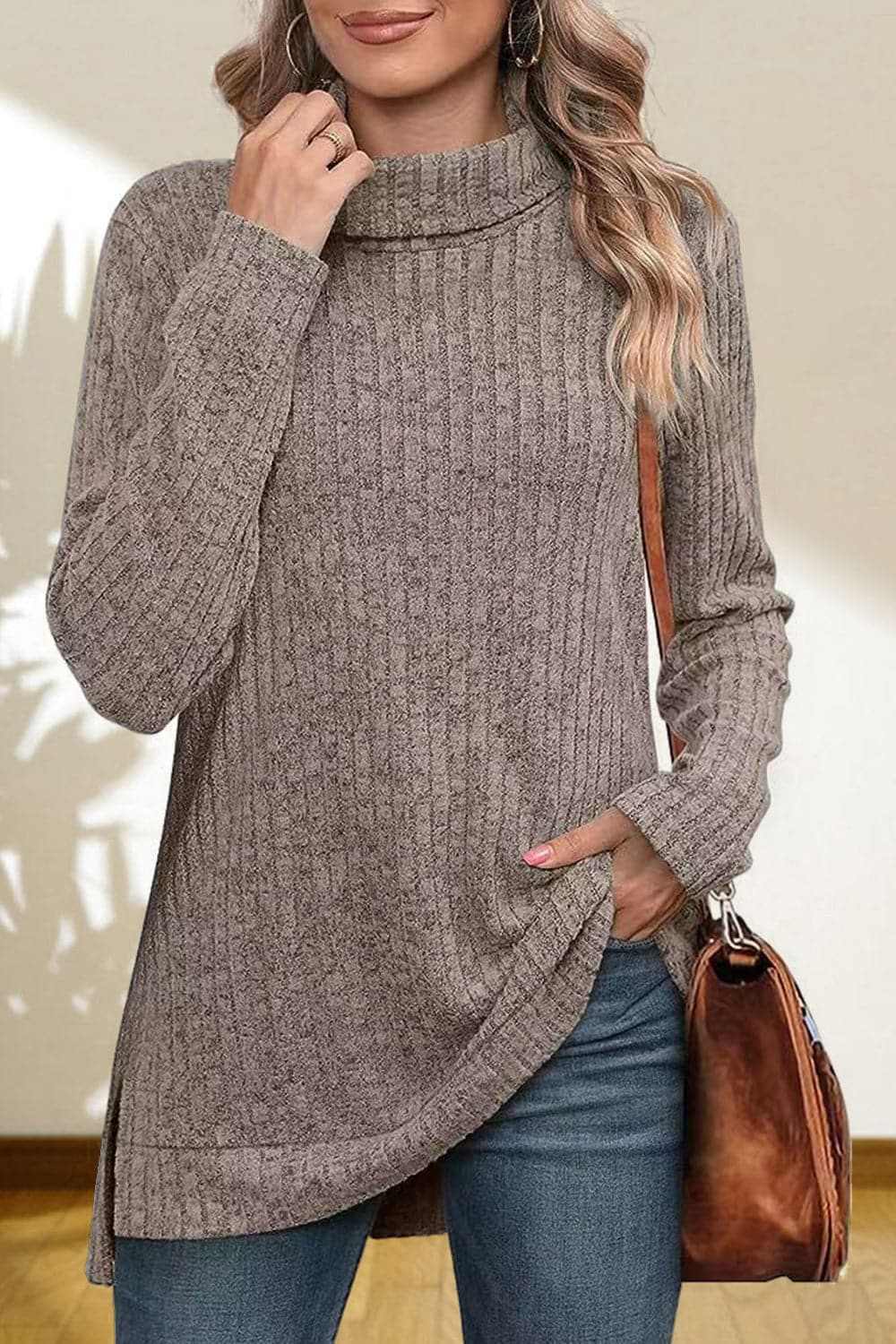 Sweater Pullovers Trendsi Chic high-low turtleneck top
