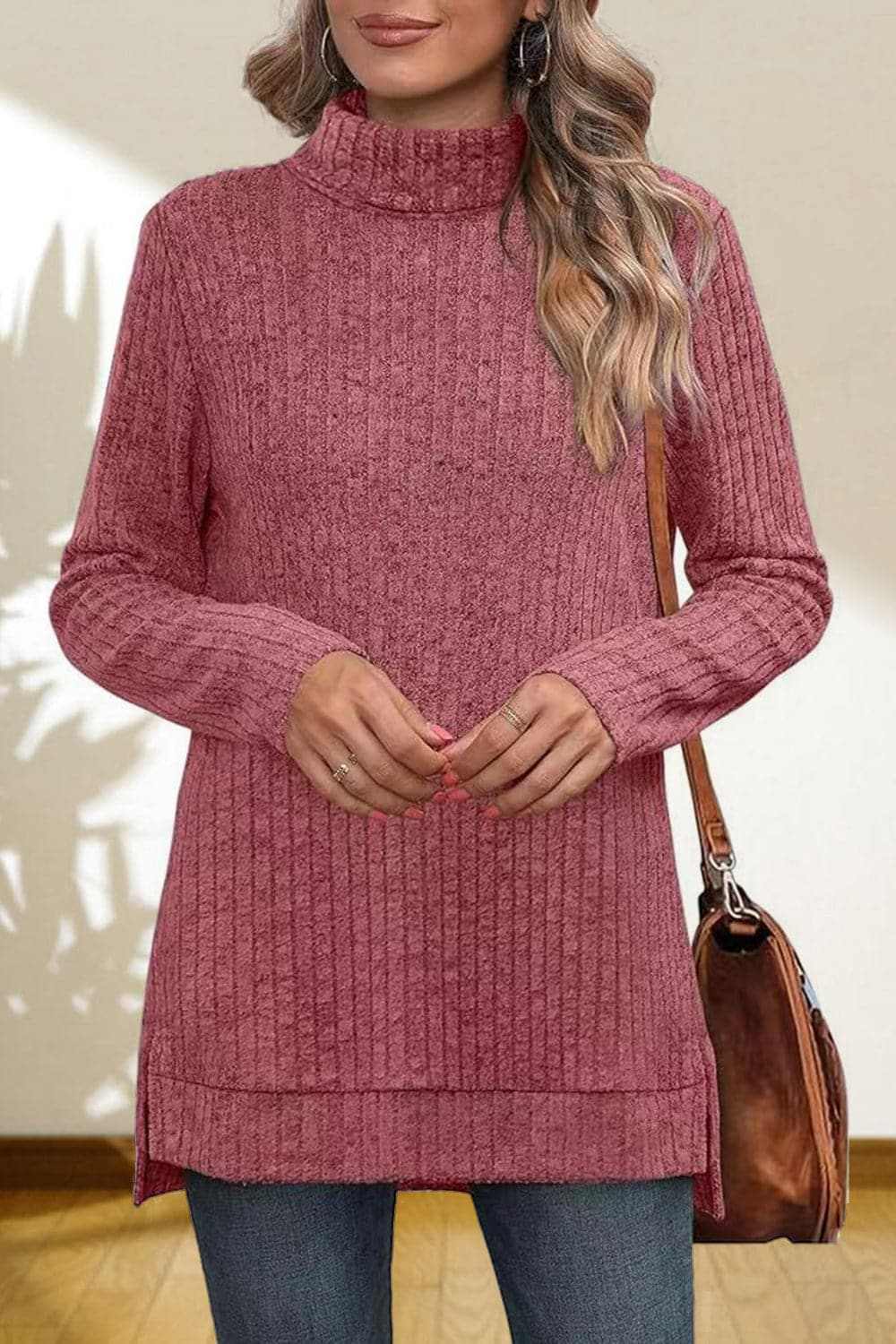 Sweater Pullovers Trendsi Chic high-low turtleneck top
