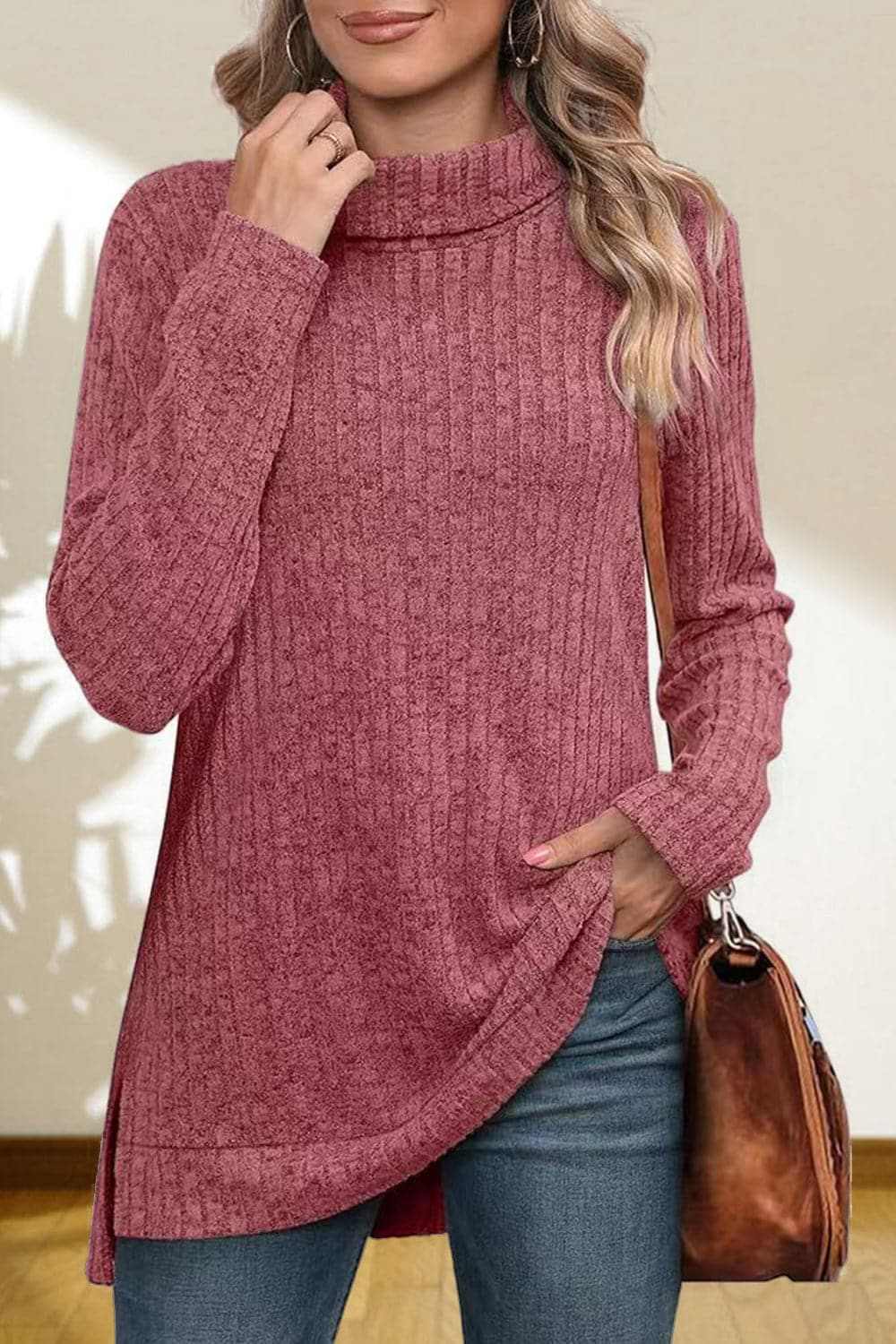 Sweater Pullovers Trendsi Chic high-low turtleneck top