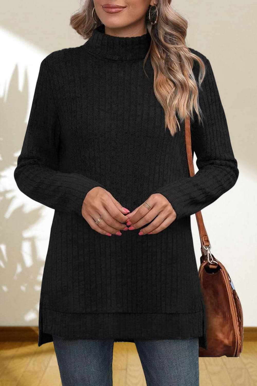Sweater Pullovers Trendsi Chic high-low turtleneck top