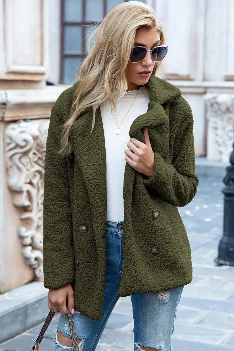 Love Salve Sherpa Coat with Faux Fur Lapel Collar