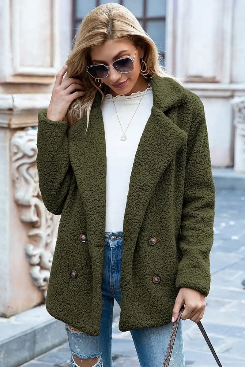 Love Salve Sherpa Coat with Faux Fur Lapel Collar