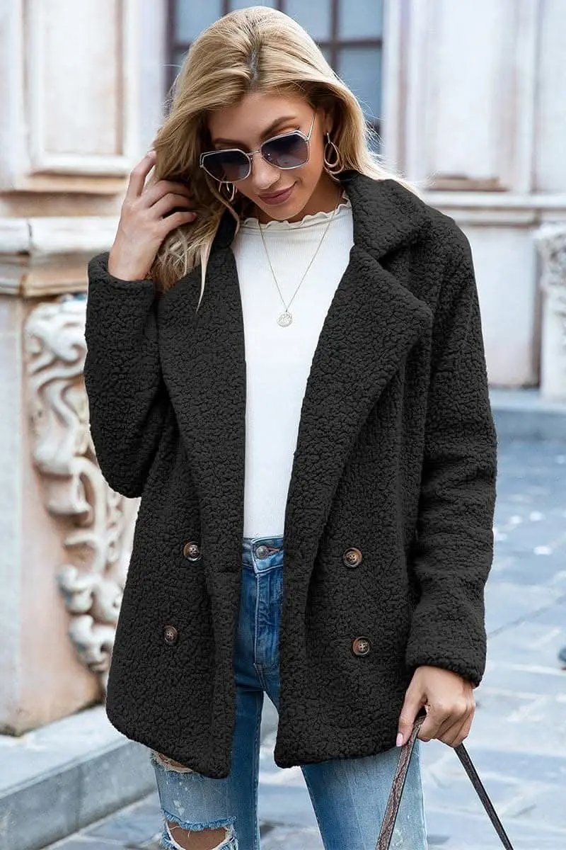 Love Salve Sherpa Coat with Faux Fur Lapel Collar