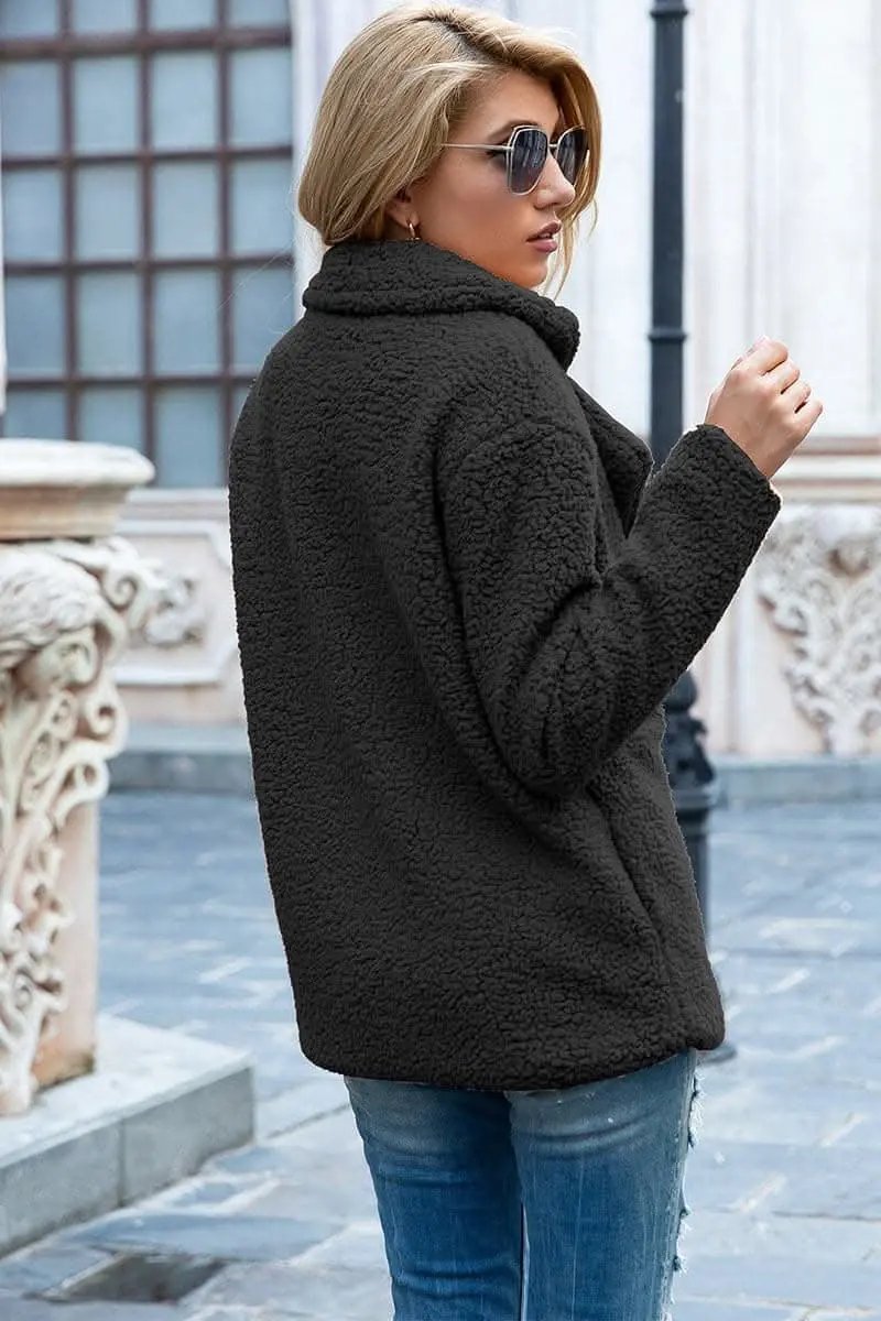 Love Salve Sherpa Coat with Faux Fur Lapel Collar