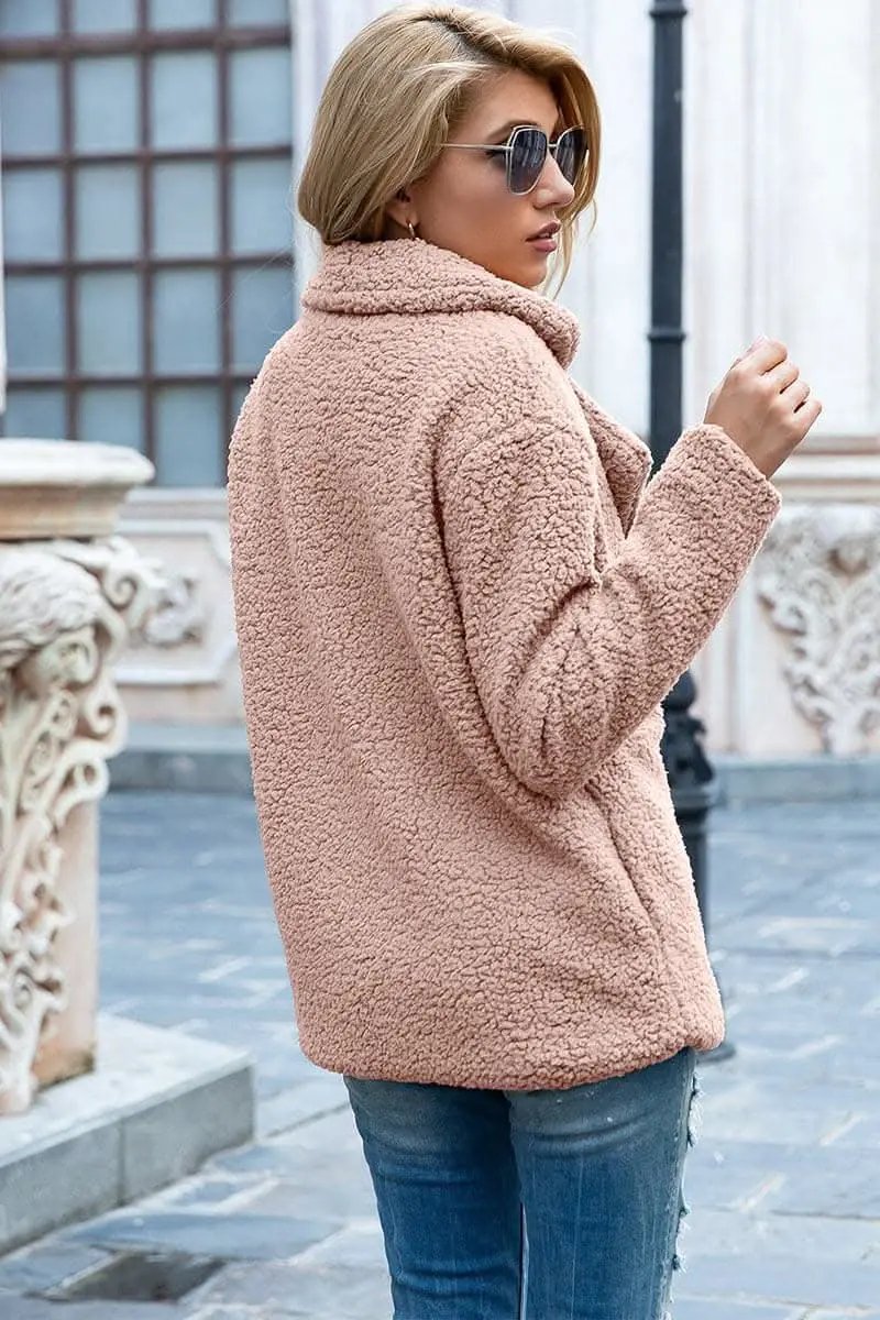 Love Salve Sherpa Coat with Faux Fur Lapel Collar