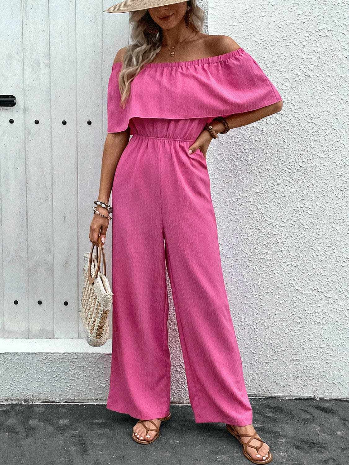 Jumpsuit - Off-Shoulder Wide-Leg - Chic Premium Quality