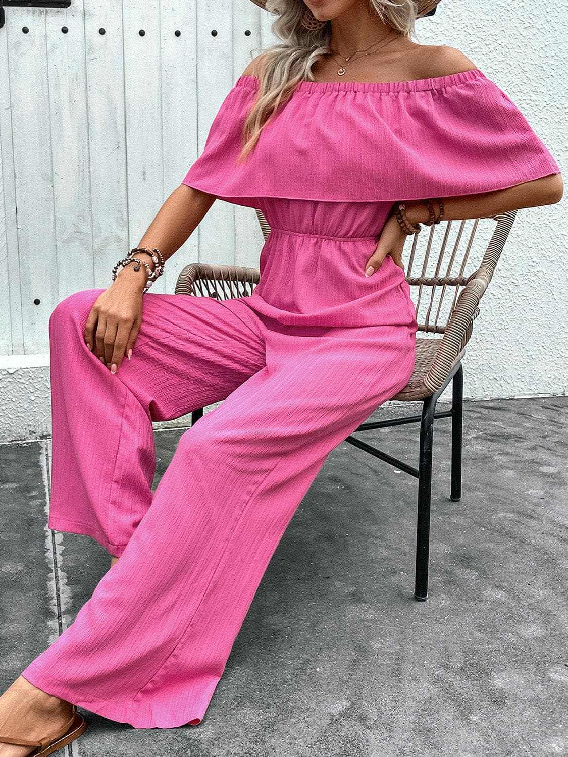 Jumpsuit - Off-Shoulder Wide-Leg - Chic Premium Quality