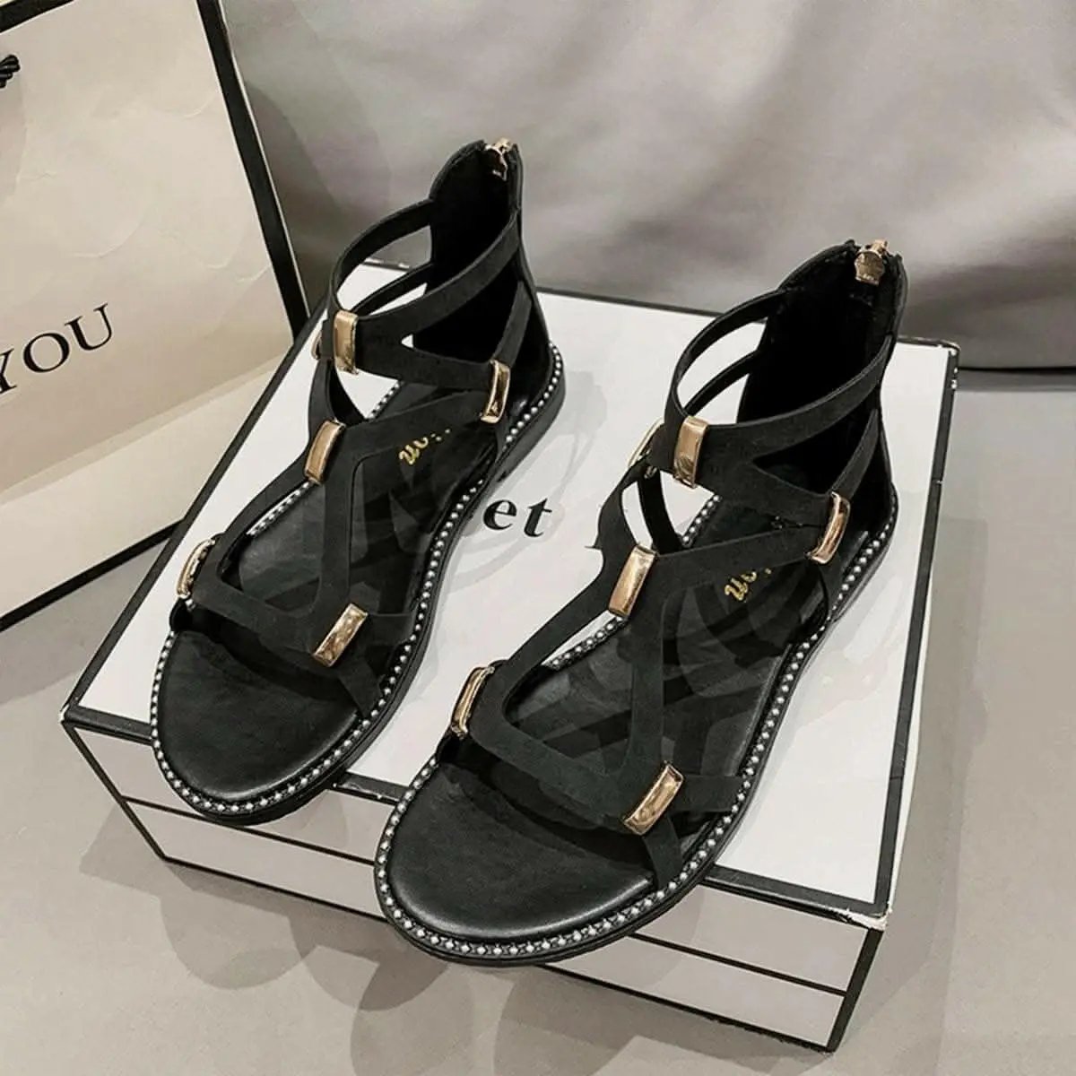 Trendsi Open-Toe Flat Sandals With Zipper — Casual Summer Style