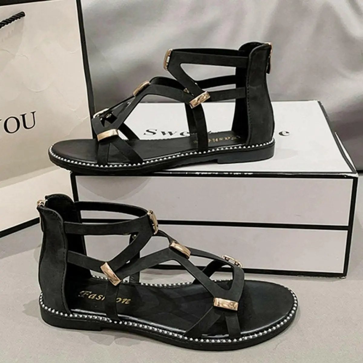 Trendsi Open-Toe Flat Sandals With Zipper — Casual Summer Style