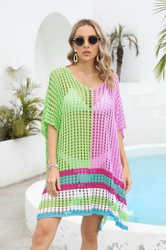 Camisetas Trendsi trajes de baño - Chic cubierta de cuello redondo calado