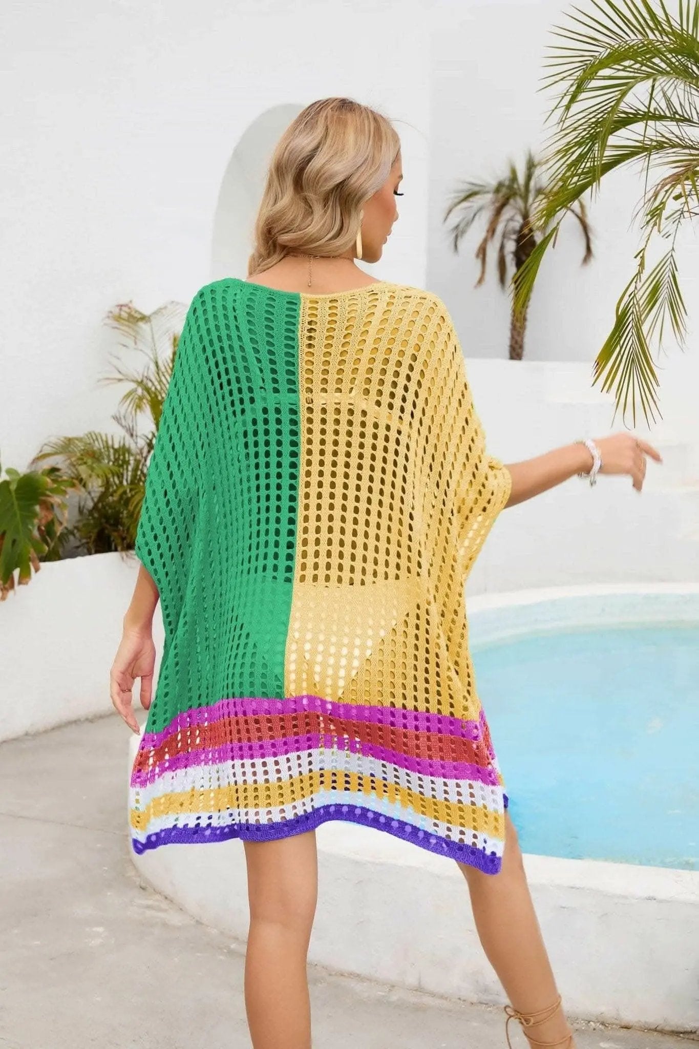 Camisetas Trendsi trajes de baño - Chic cubierta de cuello redondo calado