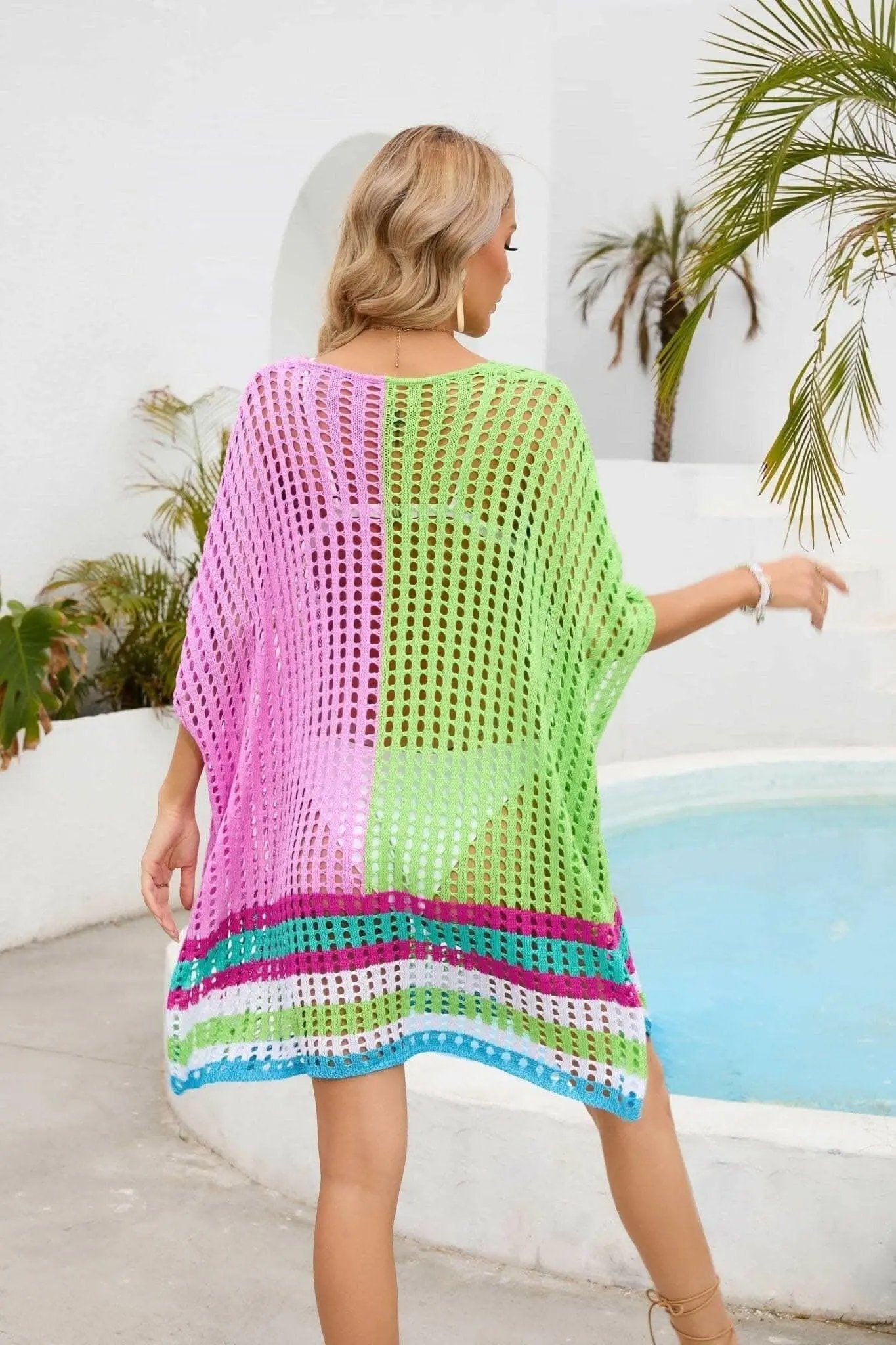 Camisetas Trendsi trajes de baño - Chic cubierta de cuello redondo calado