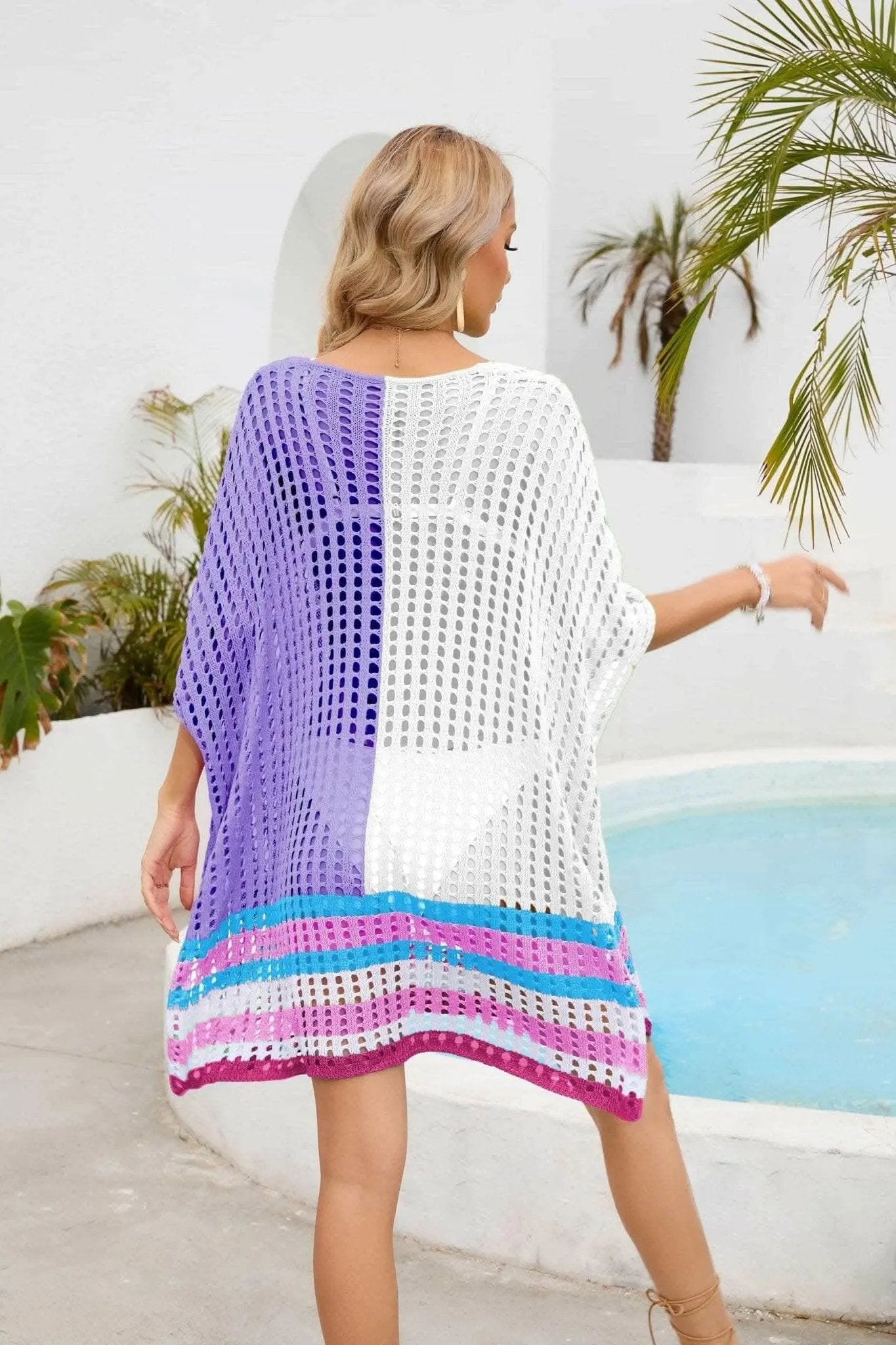 Camisetas Trendsi trajes de baño - Chic cubierta de cuello redondo calado