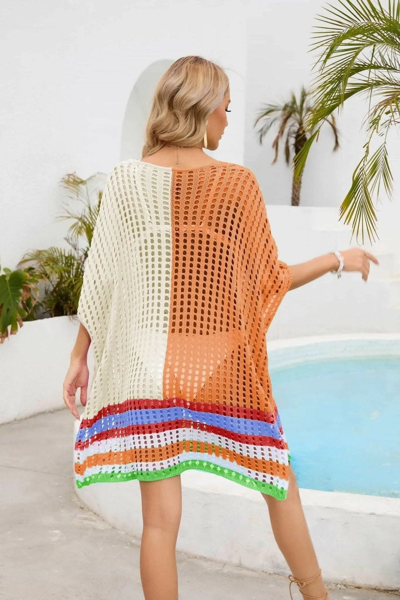 Camisetas Trendsi trajes de baño - Chic cubierta de cuello redondo calado