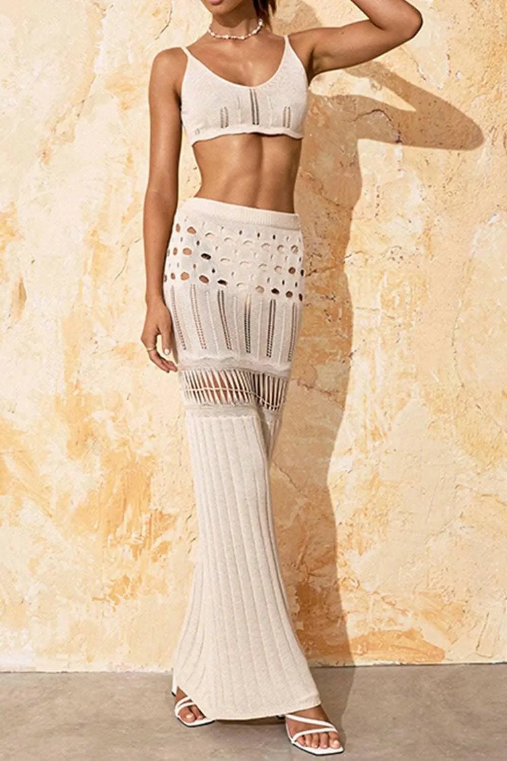 Swim Cover-up Set - Chic Openwork Knit