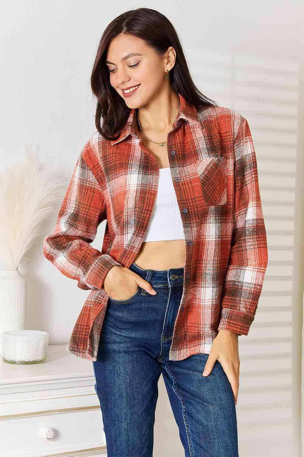 Trendsi Plaid Button-Up Shirt Long Sleeve Women's Casual Top